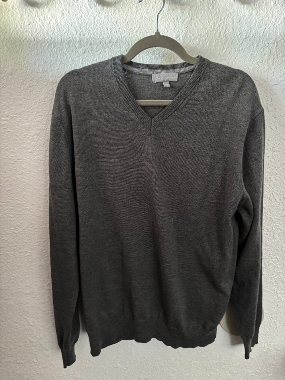 Toscano Firenze Men's Large V Neck Sweater Pullover Italian Merino Wool Gray